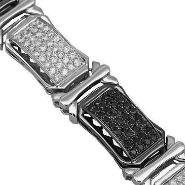 14K White Solid Gold Mens Diamond Bracelet with Black Diamonds 14.00 Ctw